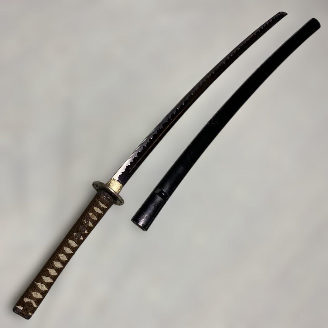 模造刀(居合刀)下緒無し 茶柄 鶴と波絵角丸鍔