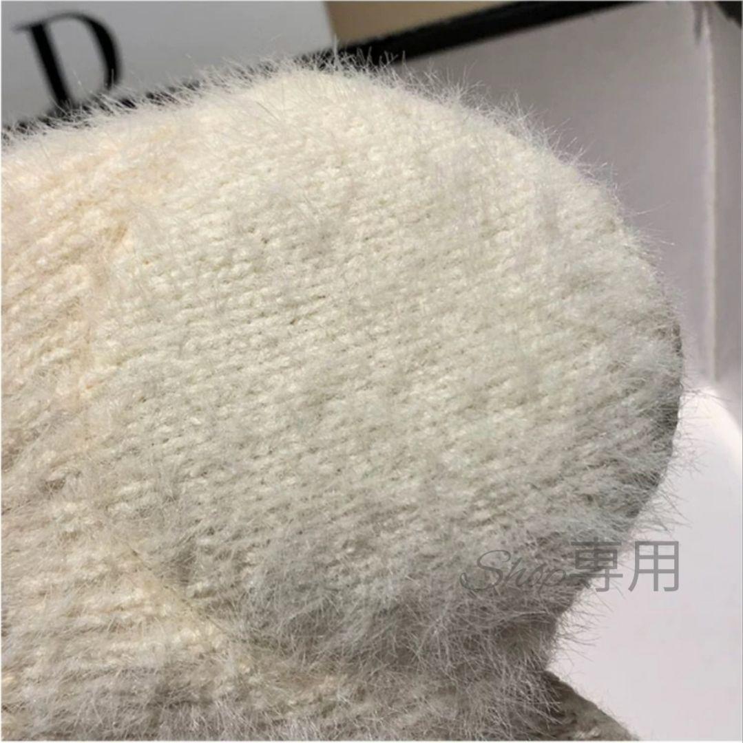 新品】ニット　帽子　耳当て　サンバイザー　ニット帽　ゴルフ　ホワイト　ランニング