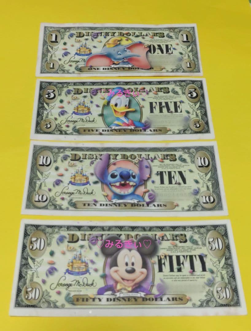 ディズニーダラー★50周年記念紙幣★4枚セット　5ドル札×2枚