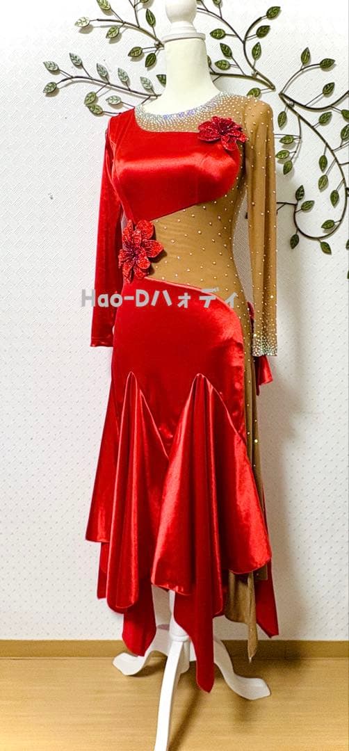 新品★ドレス★ルンバ★タンゴ★スムース★社交ダンス★競技会★パーティー★レッド