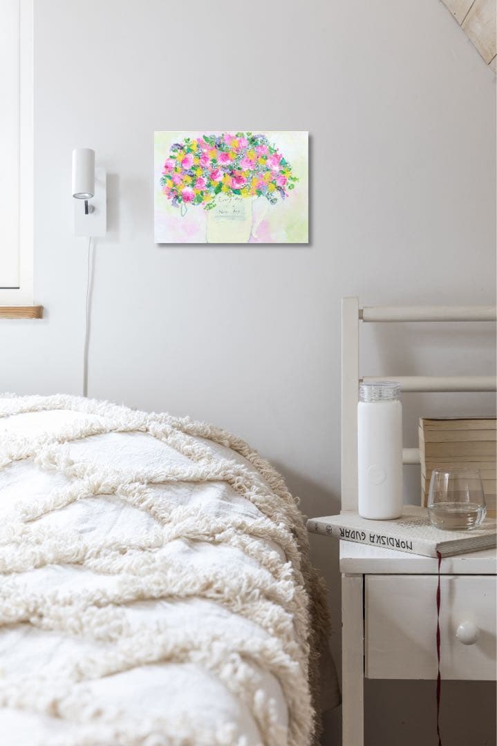 油絵　原画　一点物　春　花　バラ　ピンク　アート　インテリア　プレゼント　F4