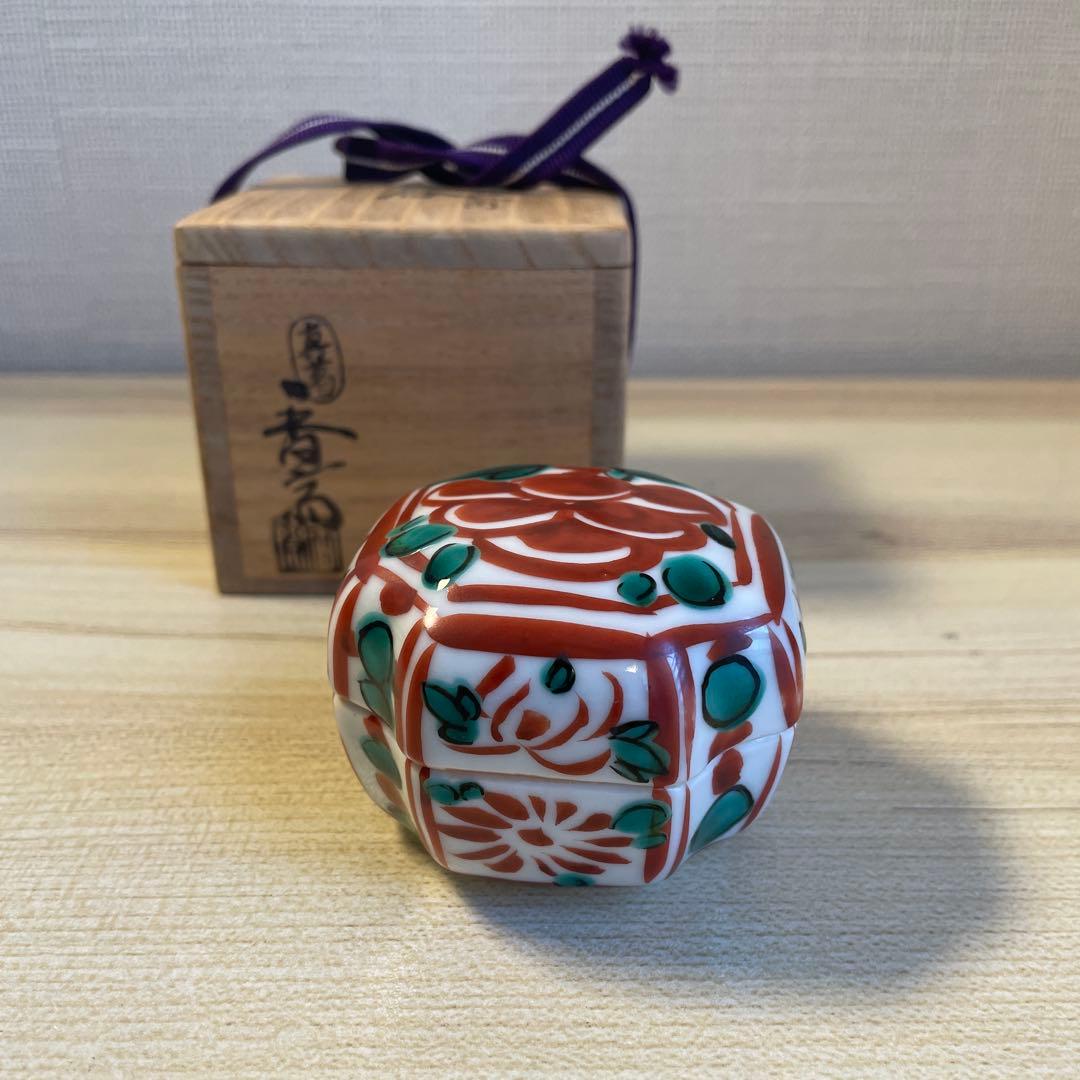 真葛香斎　赤絵香合　茶道具