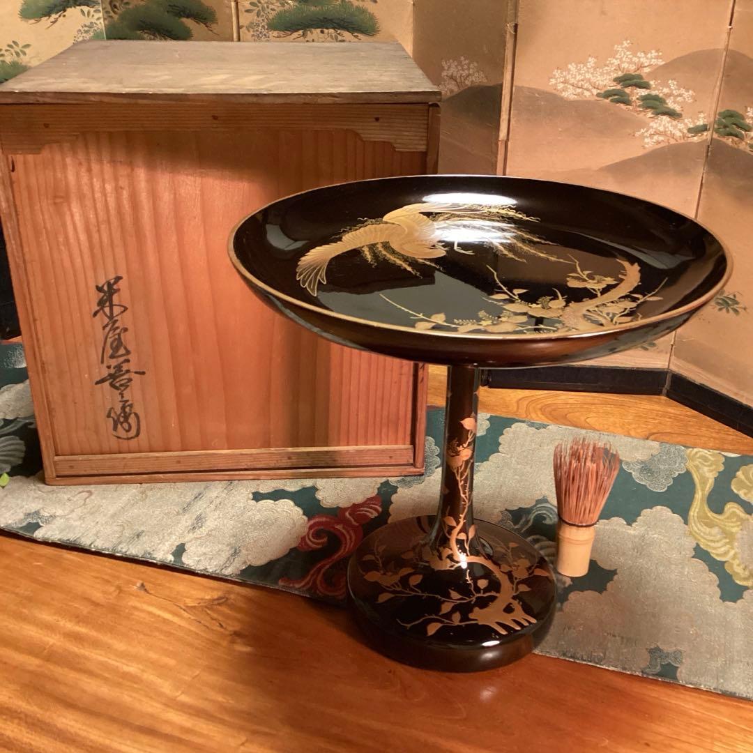 A1059 極上蒔絵　木製輪島塗　桐に鳳凰蒔絵　高月　高杯【供箱入】　1基
