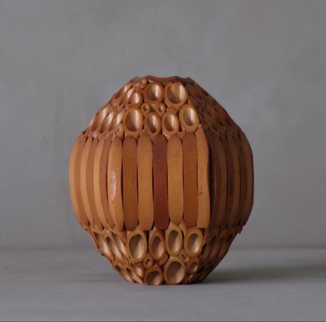 竹工芸 蜂巣文 球体 壺 花器 竹細工 花入 一輪挿 花瓶 インテリア オブジェ