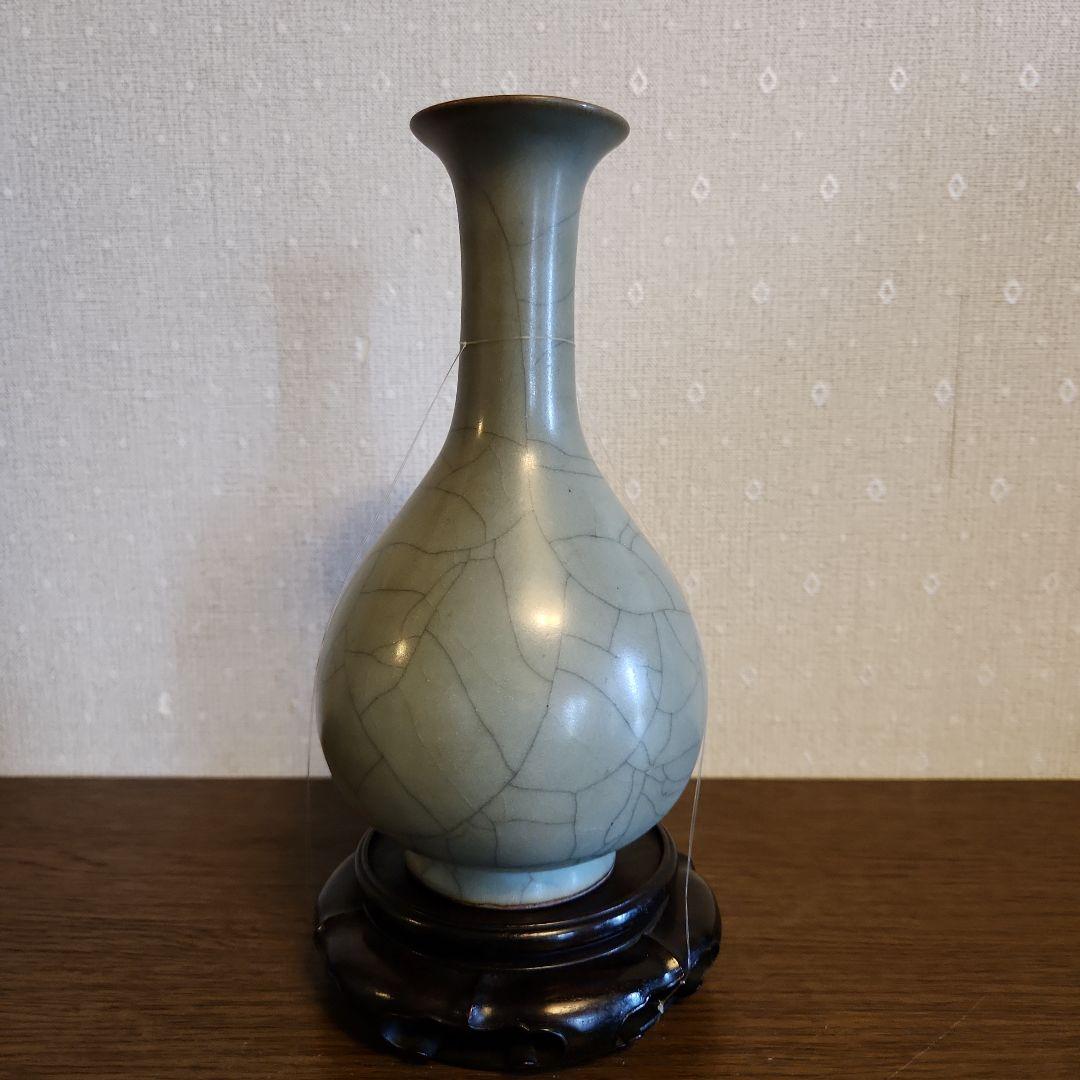 龍泉窯　青磁花瓶　明朝時代　貫入　花入　華道具　骨董品　共箱