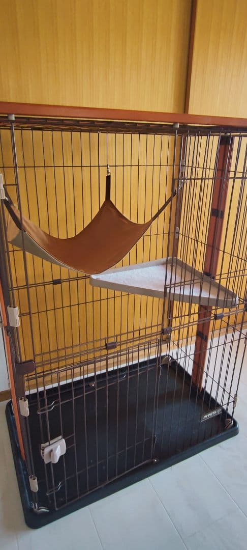 ★美品 PITS 木製 2段式キャットケージ ハンモック付き