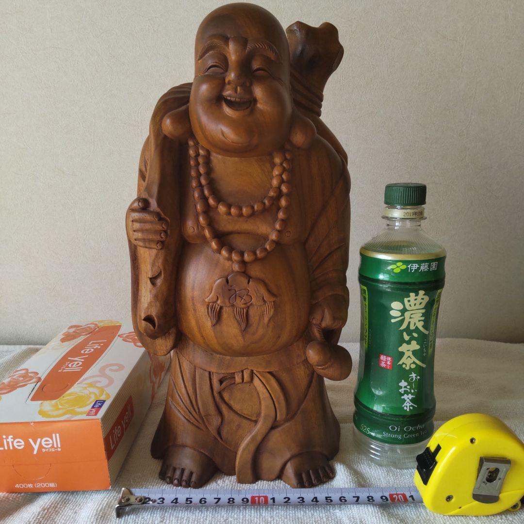 美品 布袋様 35㎝ 3㎏ 芯材上等品の木彫り 布袋尊 蔵出し