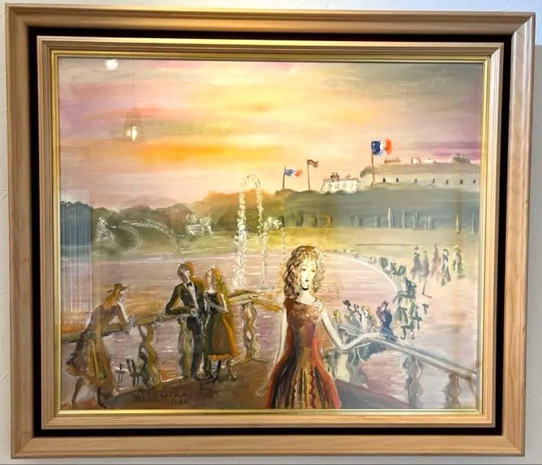 【希少一点物】人気画家　織田広比古　バラ色のパリ　油彩画　F20 大作
