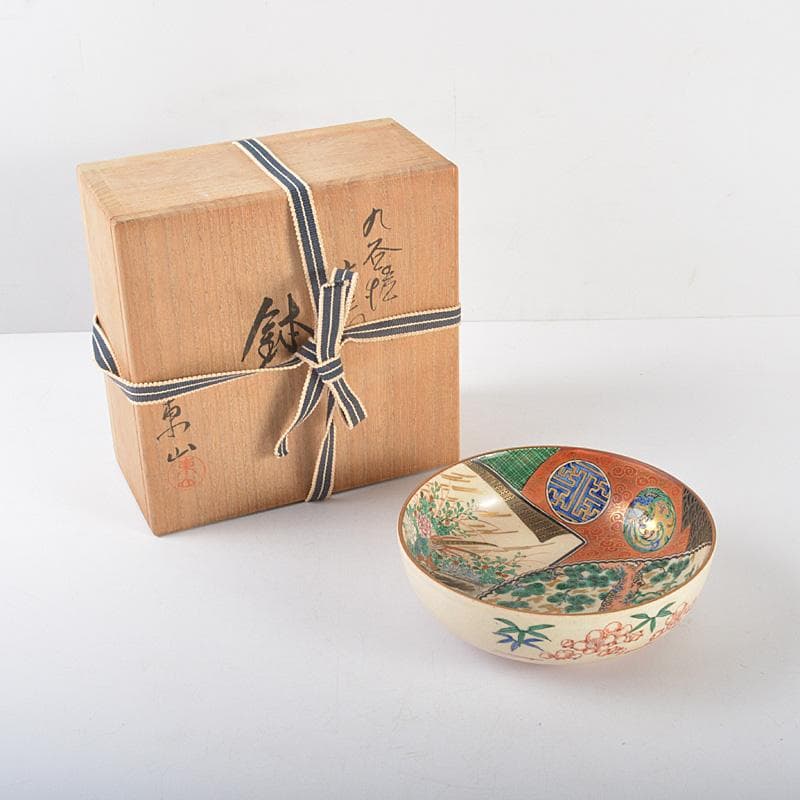 九谷焼　東山造　庄三風　色絵山水人物文鉢　共箱　V　R5442