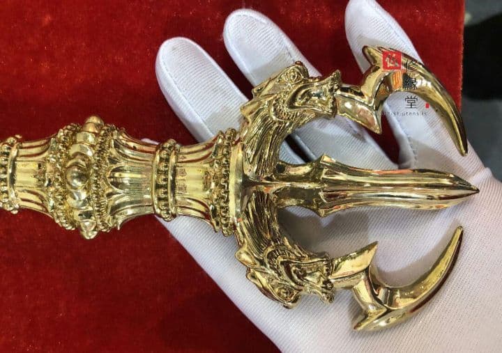 密教法具 四大明王 法器 三鈷杵 金剛杵 真鍮金メッキ 23cm