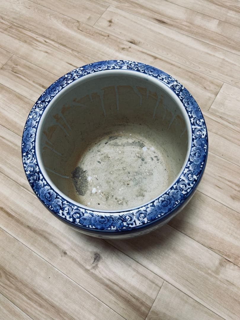 火鉢 古伊万里風【一点物】｜鉢カバー・観葉植物用｜藍色 和モダン インテリア