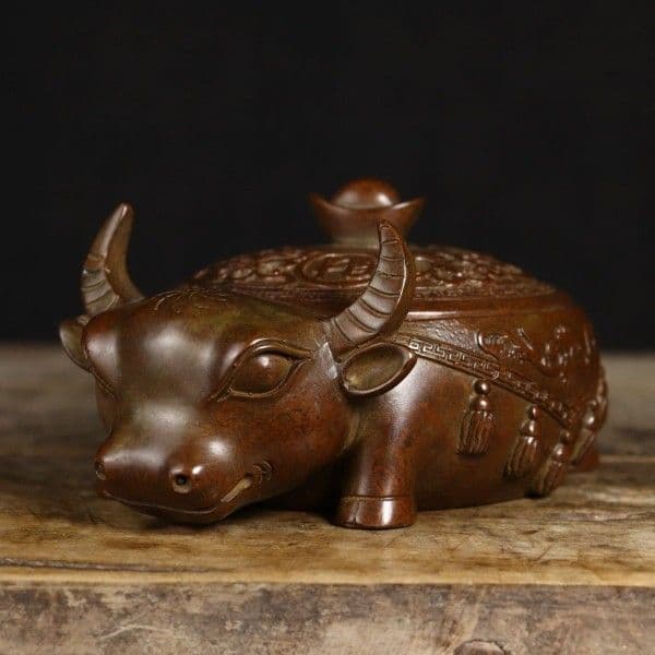 銅 細工 如意牛香炉 香道具 灰皿 装飾品 工芸品 美術品 置物