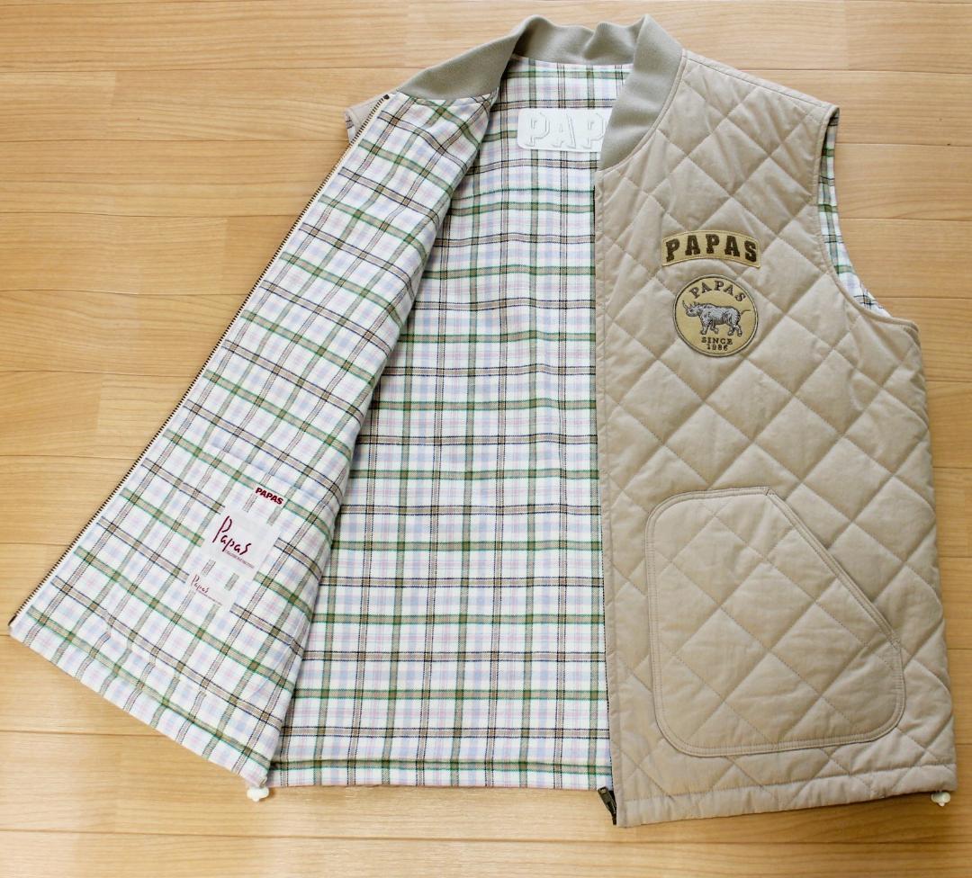 極美品/5万円』PAPAS パパス ベスト『リバーシブル中綿入りキルティング