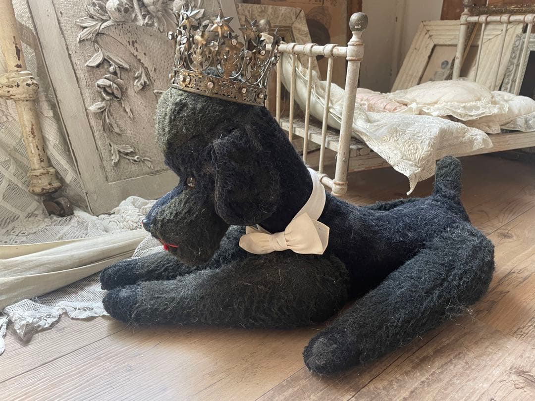 フランスアンティーク　黒　プードル　犬　ぬいぐるみ　アンティークベア　のお友達に