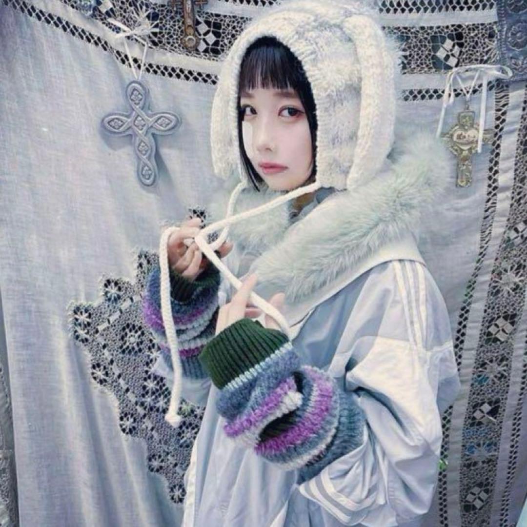 レディースウェア rurumu: usa-mimi knit cap white