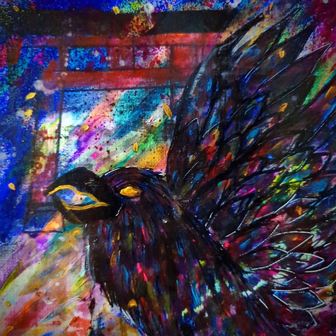 【一点物/原画】八咫烏と鳥居【F3号】【一点物/原画】