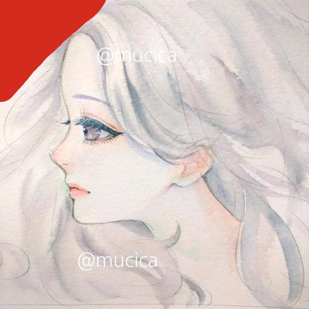 専用　手描きイラスト《cloudy》オリジナル　水彩画　美人画