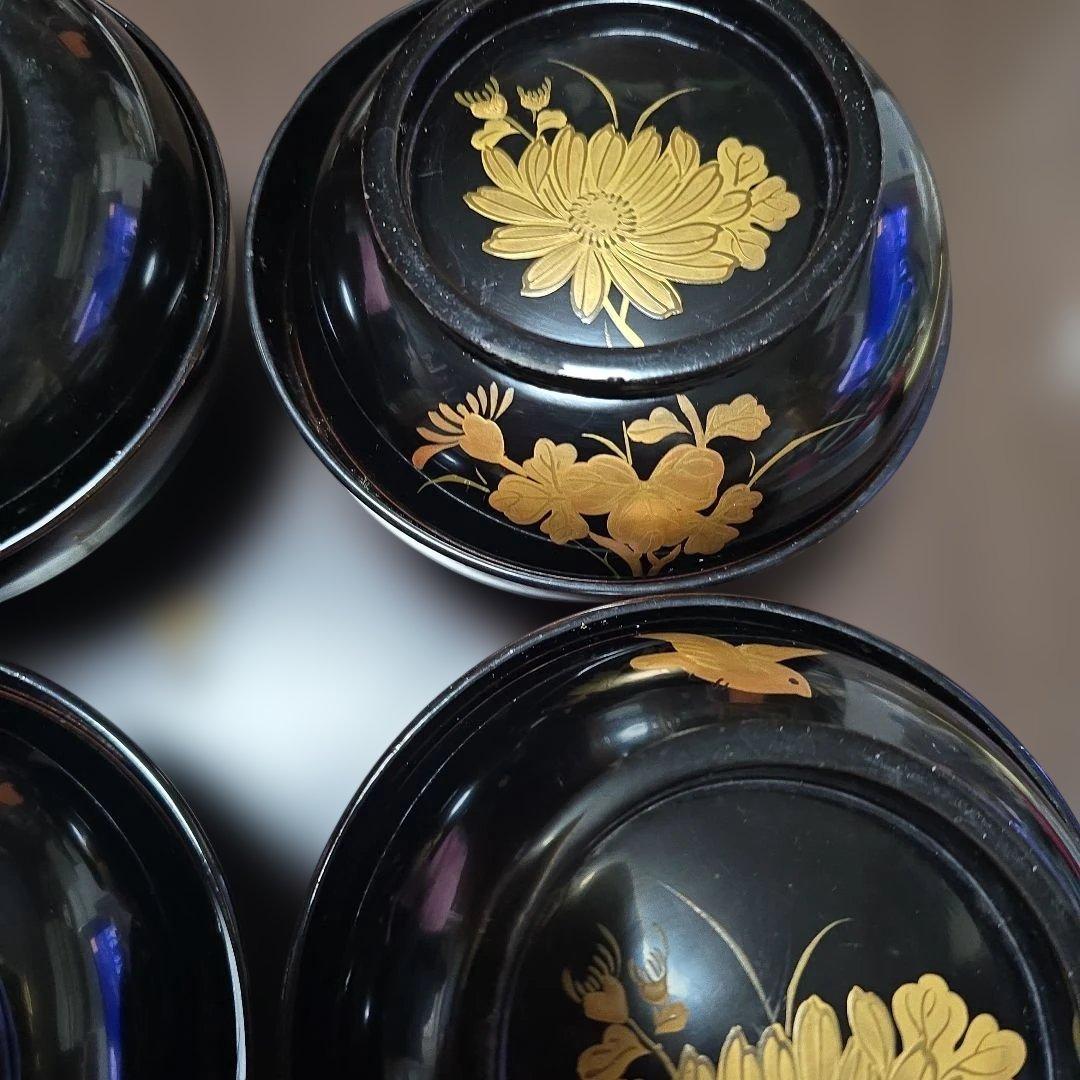 金蒔絵の施された輪島塗り漆器椀4個セット 金色装飾