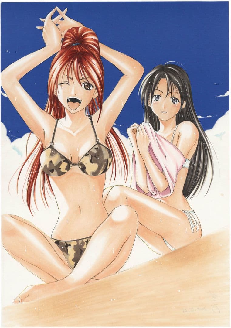 瀬尾公治 直筆カラー原画　涼風　イラスト　色紙　サイン