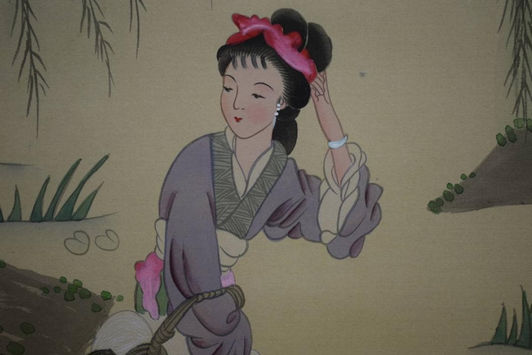 真作/青藤/西施図/美人画/中国古代四大美女/中国画/布袋屋掛軸HJ-771