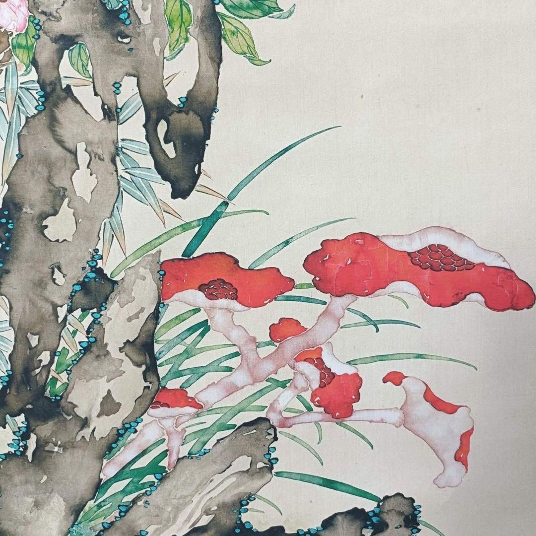 唐寅 花鳥図　三尺中堂掛け軸　中国書画　宣紙　書画工芸