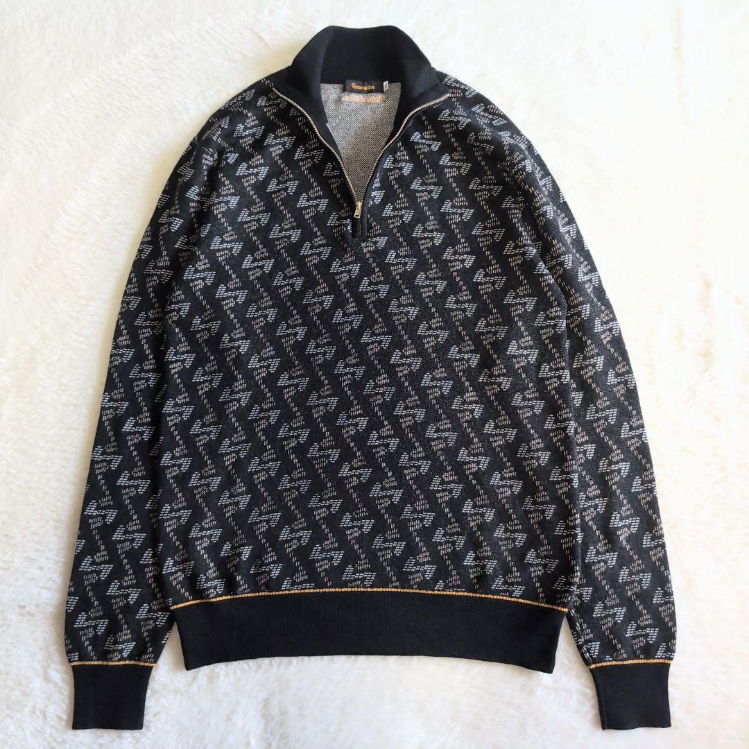 美品 レザレクション 総柄 ハーフジップ ウール ニットセーター XL ブラック