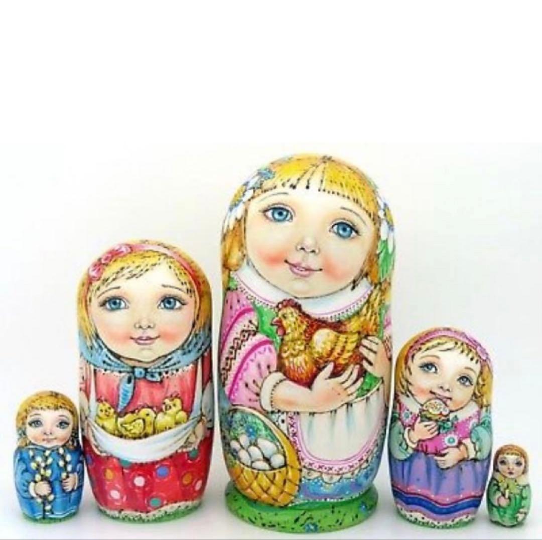 ロシア雑貨☆イースター ウッドバーニング マトリョーシカ(5P)パスハ ミラ作
