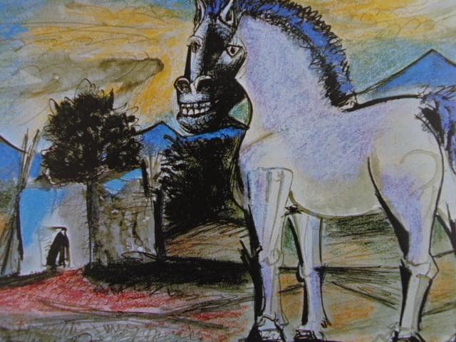ピカソ(PICASSO)【風景の前の馬】、高級画集画、状態良好、新品高級額装付
