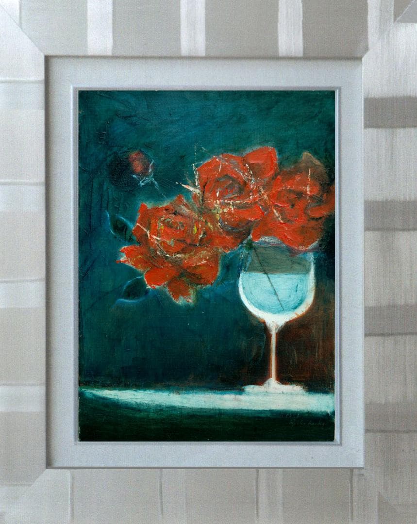 油絵 菅家令子 絵 絵画 インテリア 額付(銀) F4-070302 花 ばら