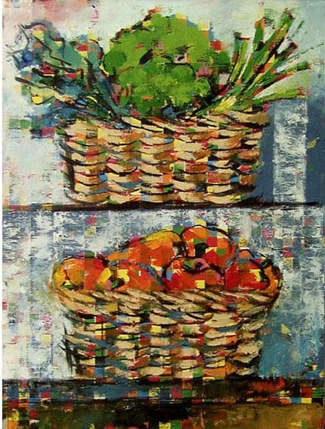 油絵 菅家令子 絵 絵画 インテリア uF6-060903　静物 野菜