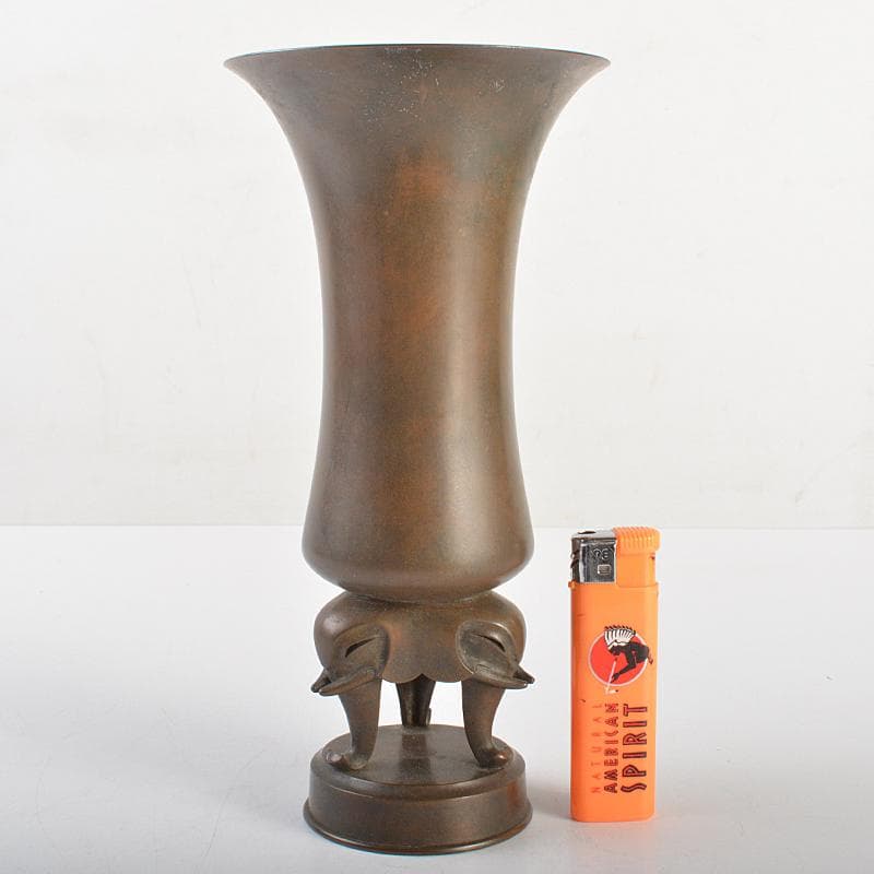 人間国宝　長野垤志作　青銅　象足花生　花瓶　共箱　U　R7307