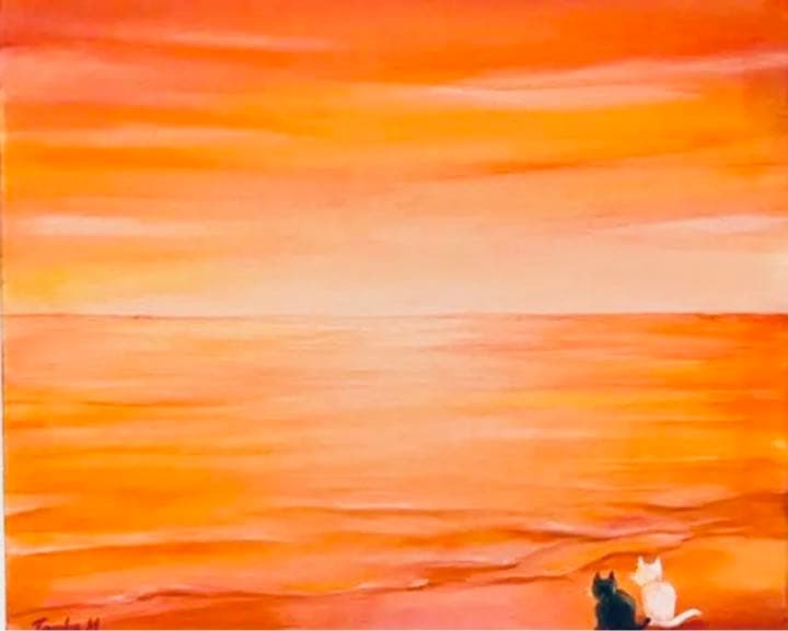 白猫と黒猫シリーズ　夕焼けの海　描き下ろし