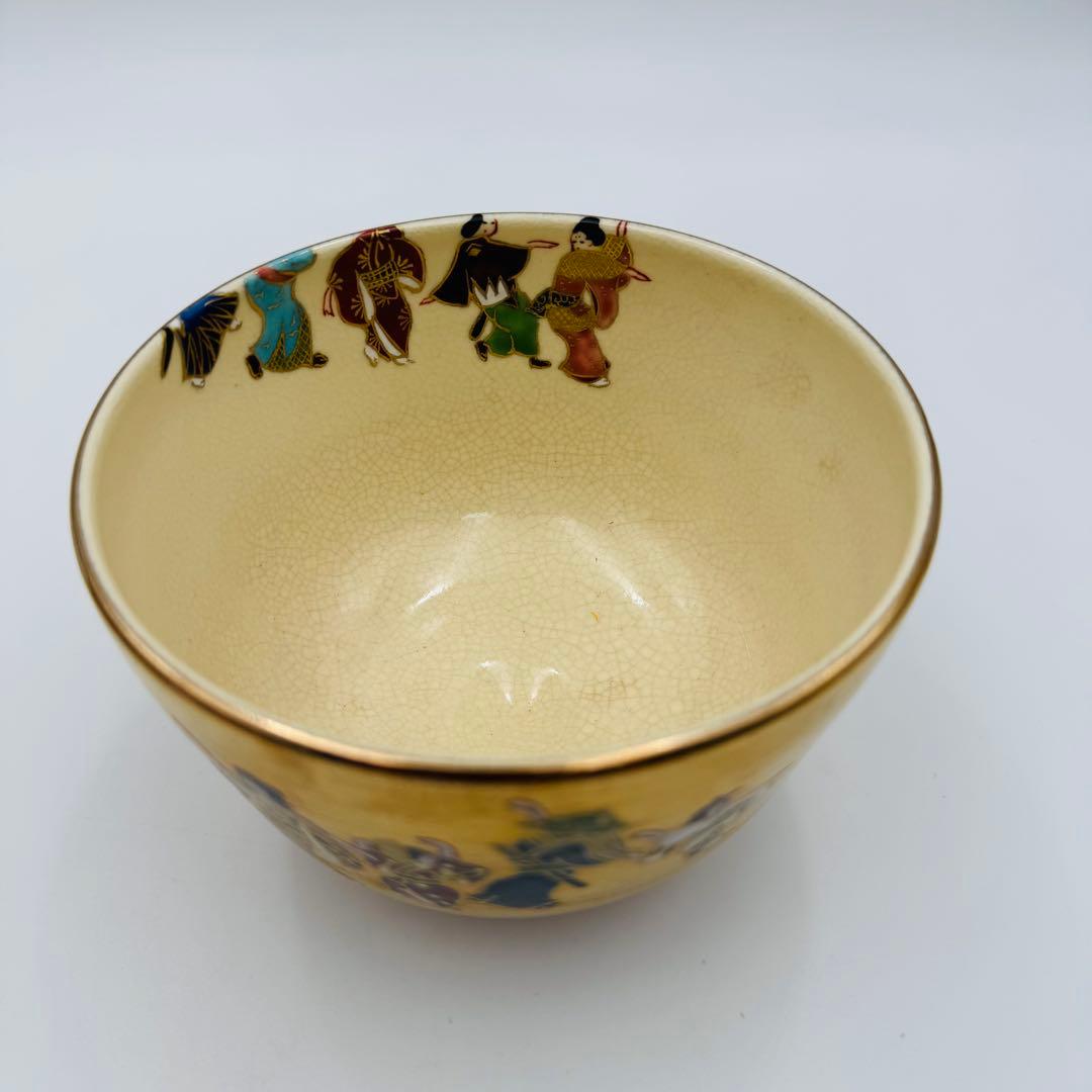 【京焼　加藤如水　琳派金地元禄舞図　金蘭茶碗　共箱】茶道具　骨董　アンティーク