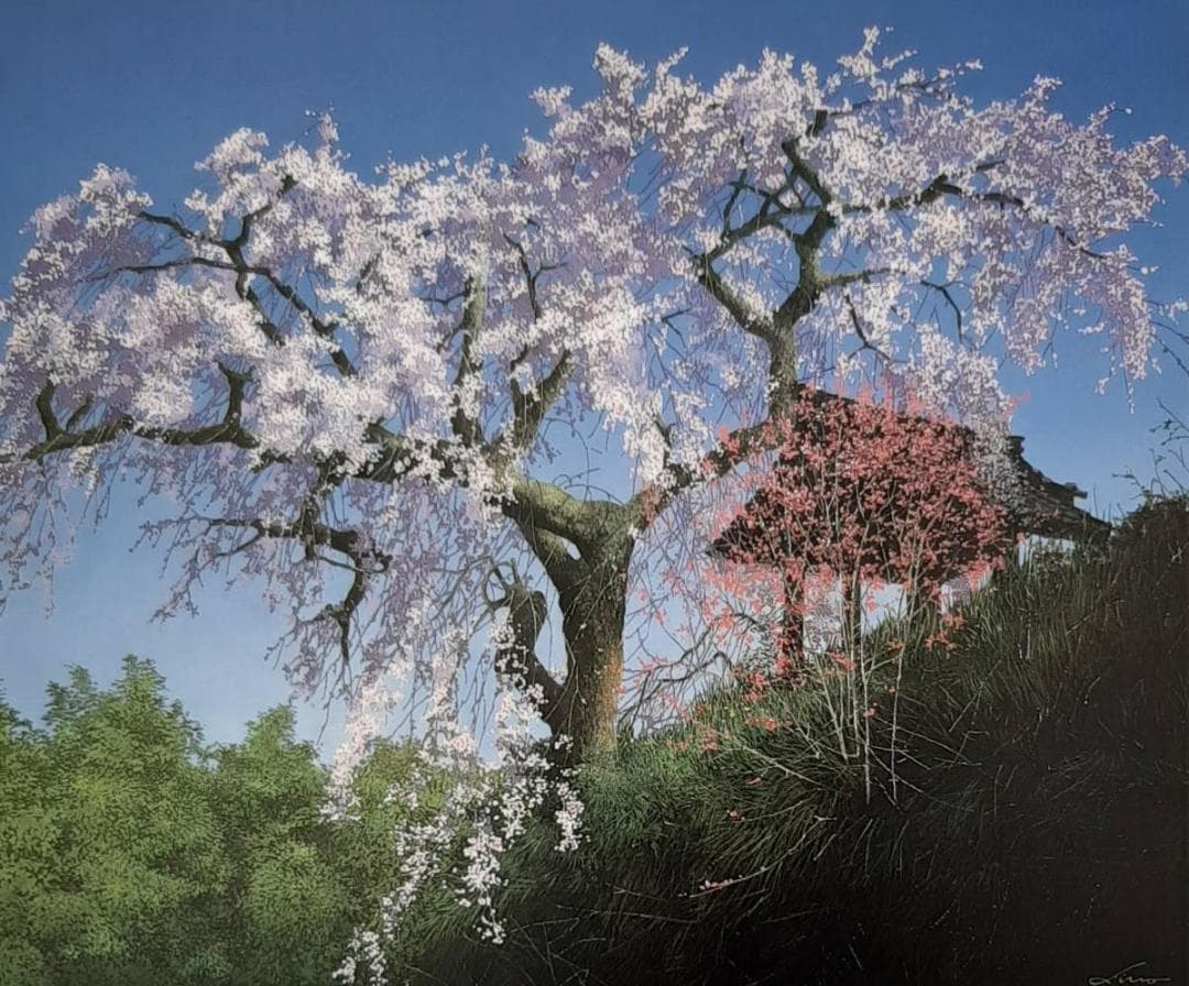 田中芳照、「春鐘」、希少画集の額装画、四季、風景、人気作品
