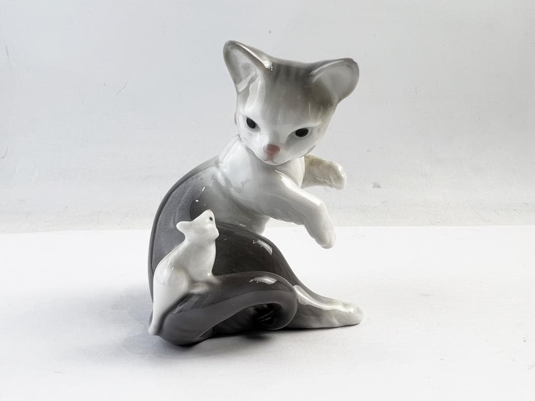 美品　LLADRO リヤドロ ネコとネズミ 陶器人形 フィギュリン インテリア