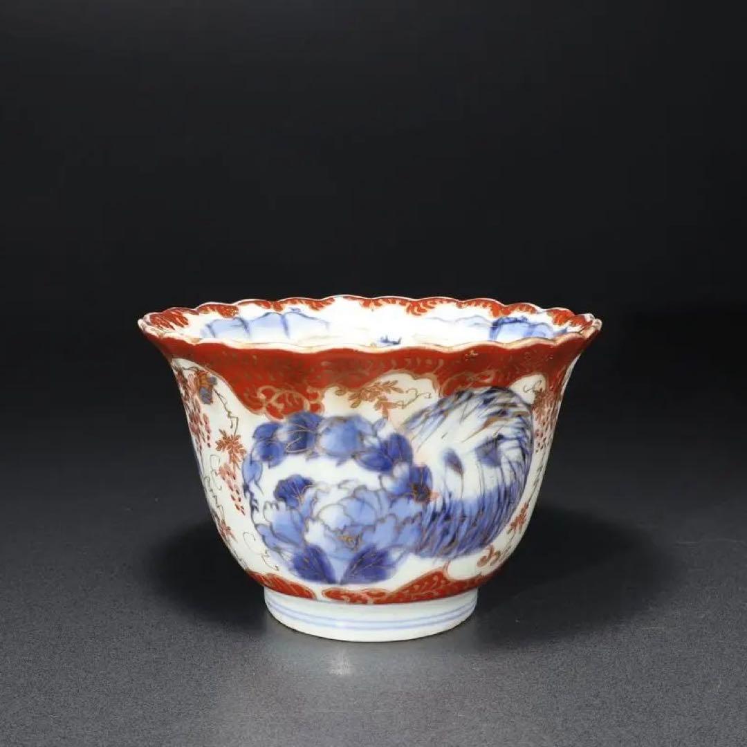 伊万里金襴手花図大向付∅13㎝　骨董　古伊万里　R0286w2ダH