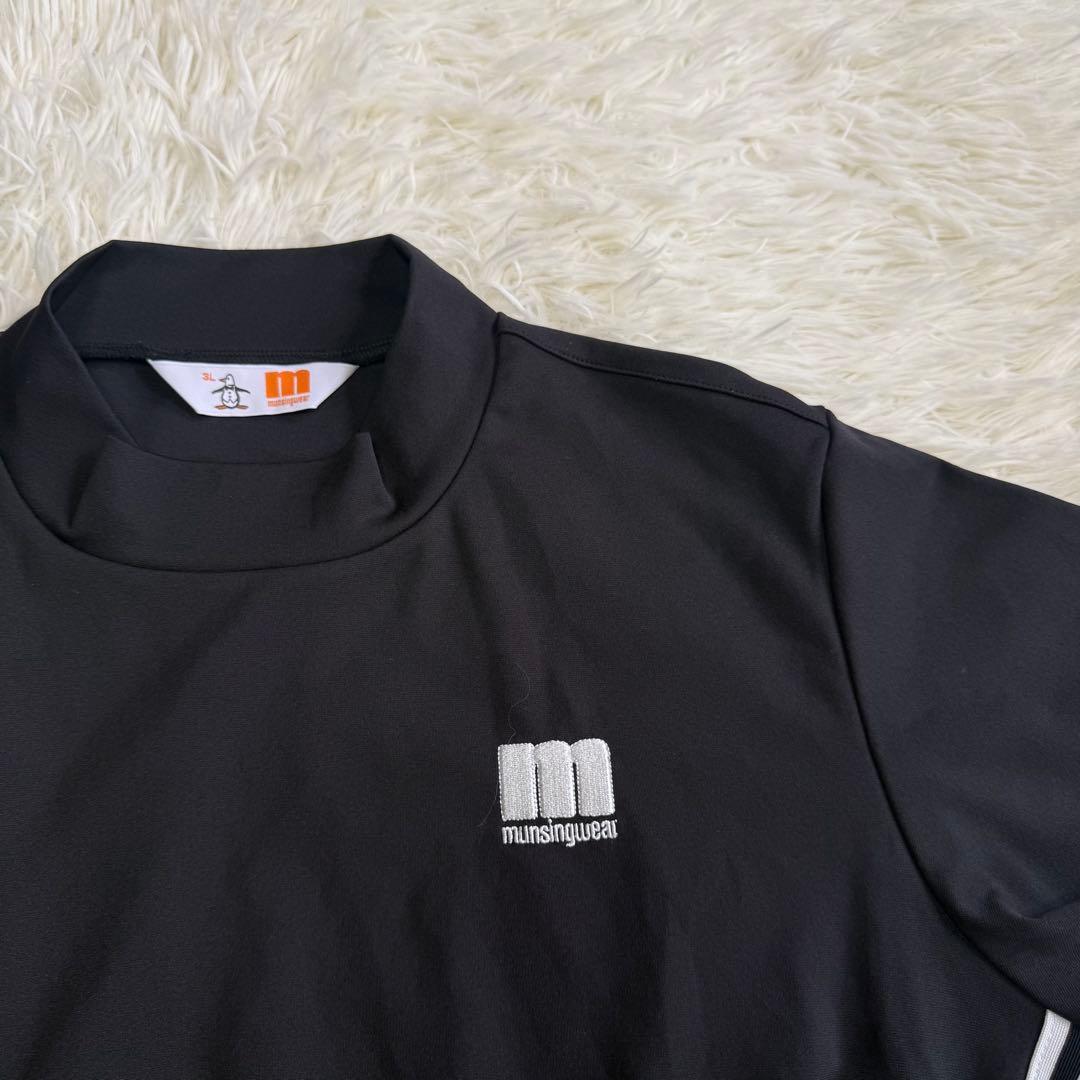 【マンシングウェア】美品 モックネックワンピース ブラック 総ロゴ 3Lサイズ