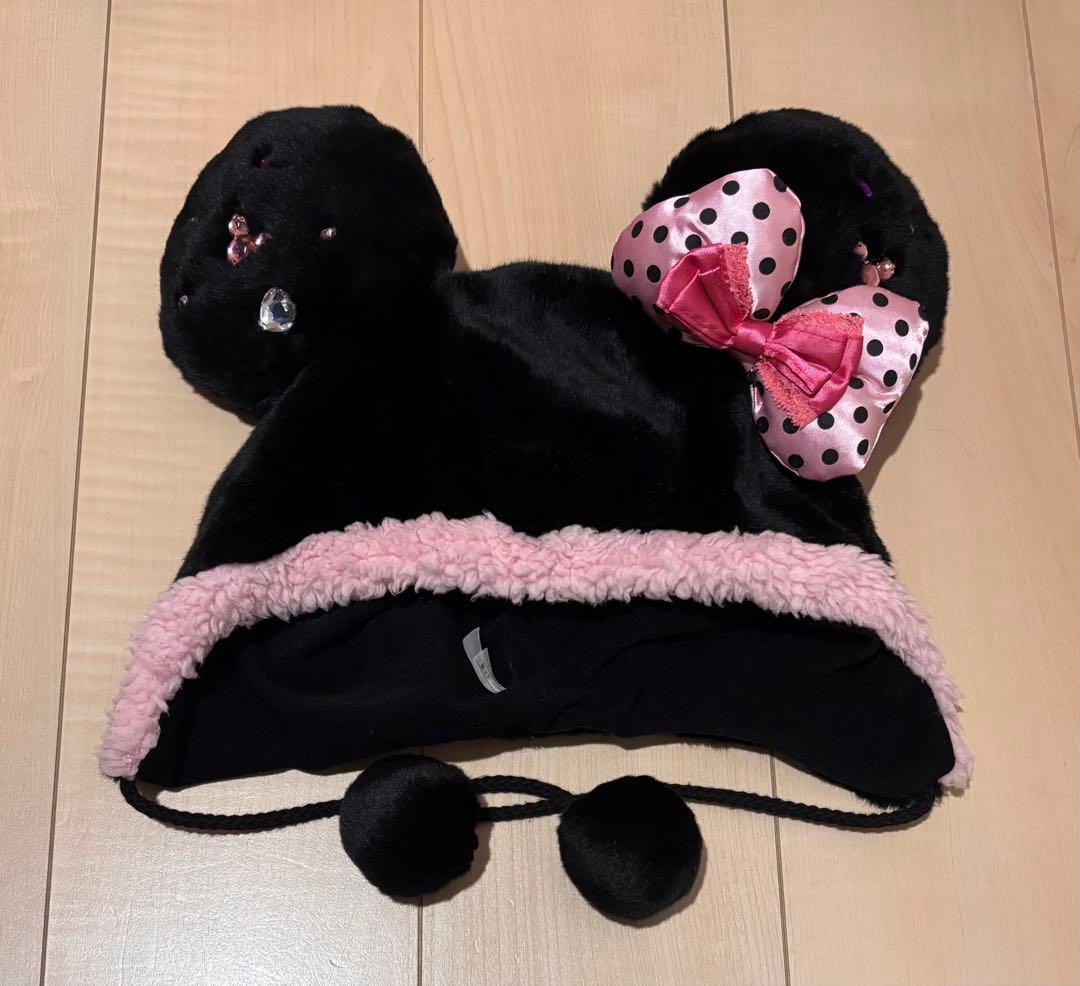 ディズニー ミニー ファンキャップ ブラック 黒 リボン 水玉