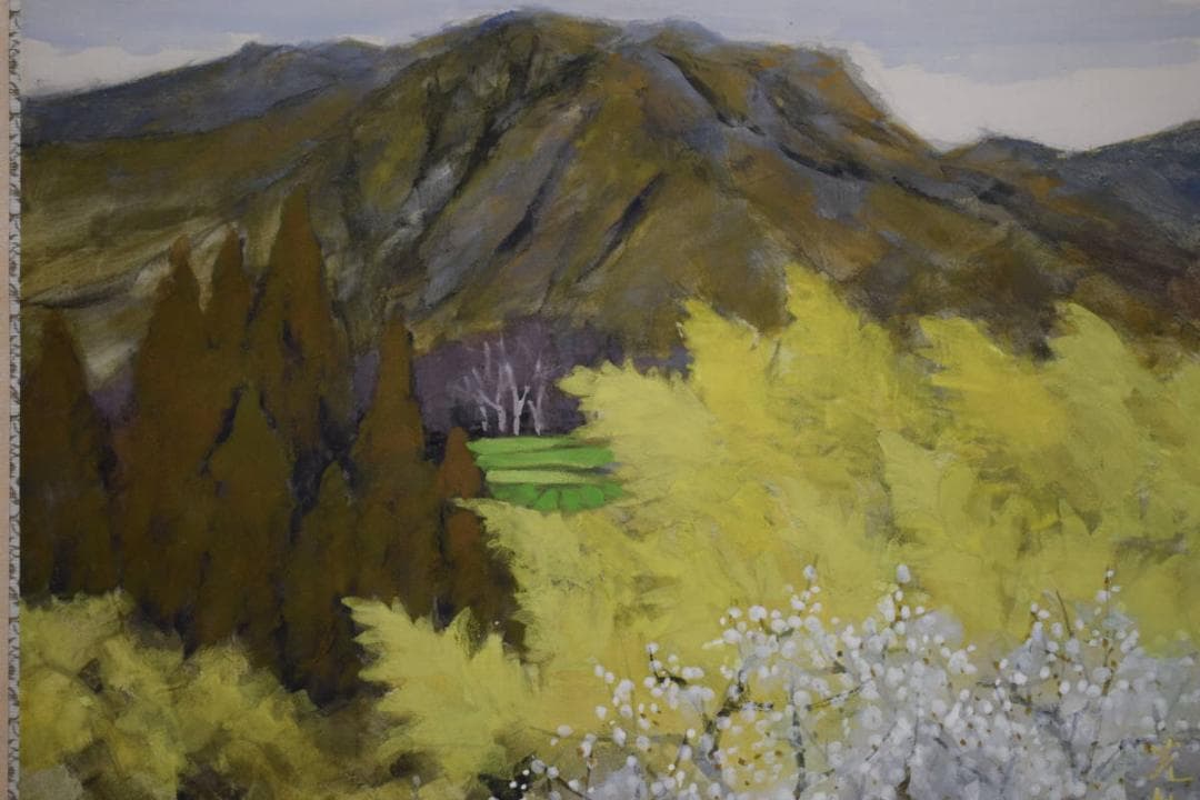 真作/光輪/大和路の早春図/桐共箱二重箱付/布袋屋掛軸HF-408