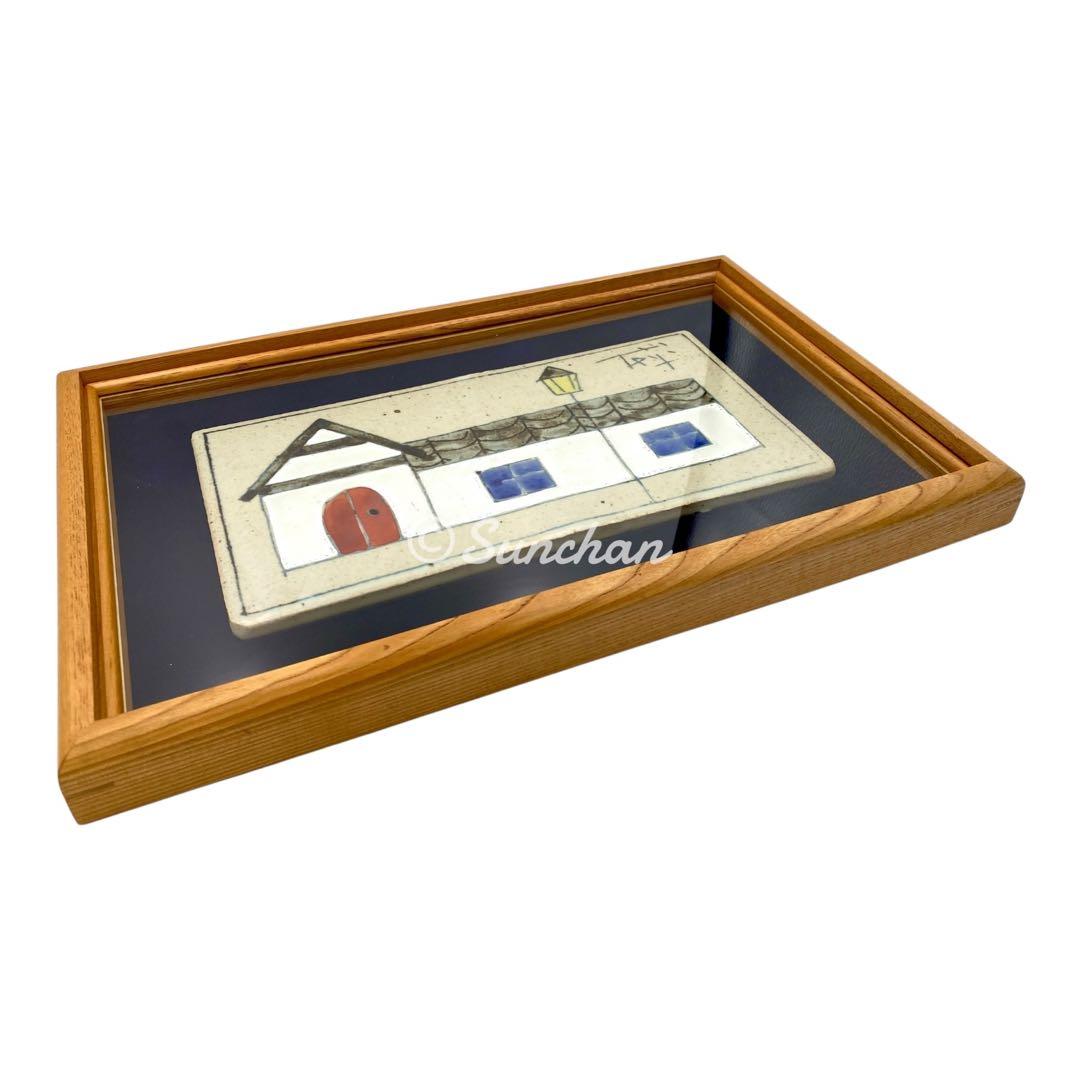 【中古】 アンティークタイルアート 木製額装品 ヴィンテージ ヨーロッパ