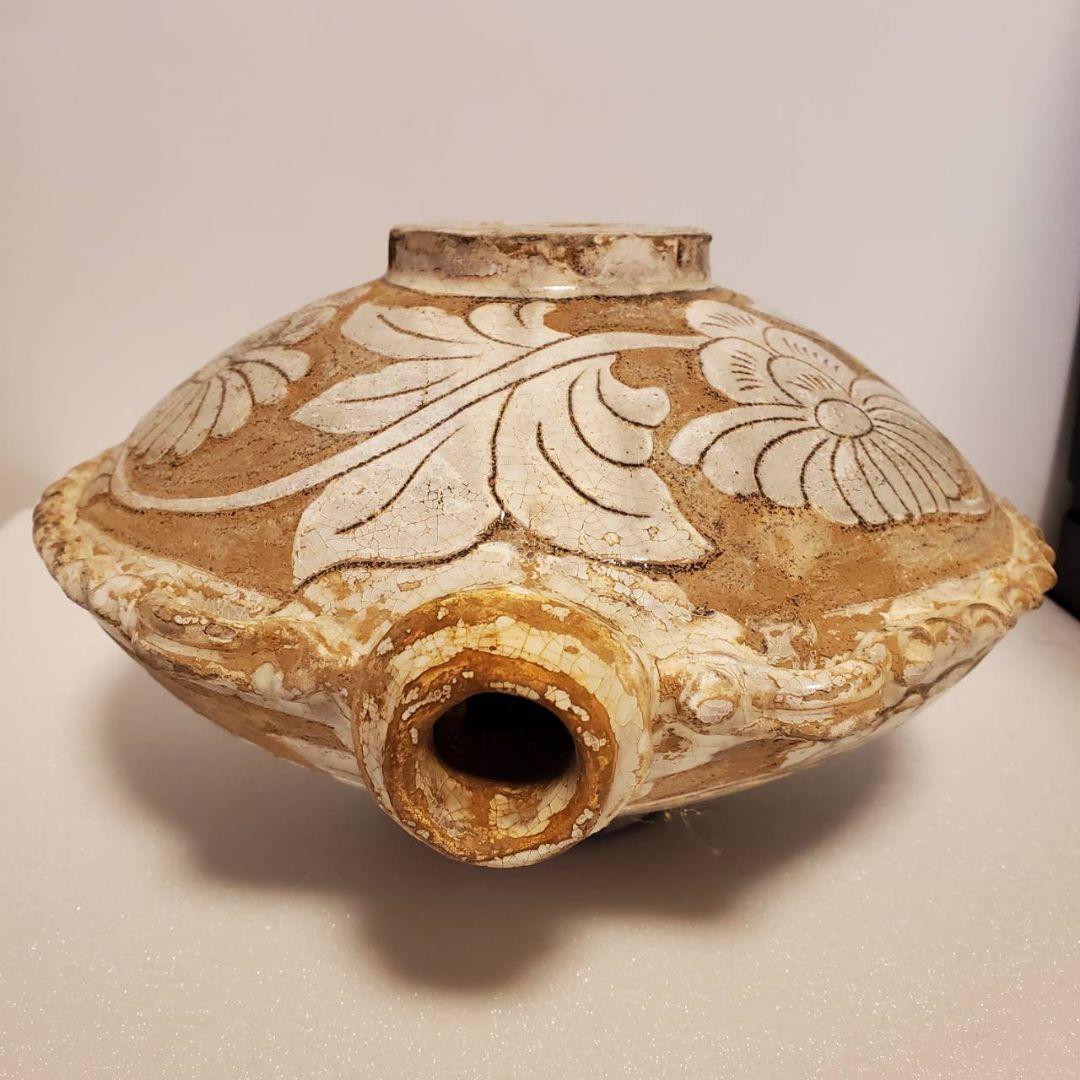中国古玩　磁州窯　双耳扁壺　時代物唐物