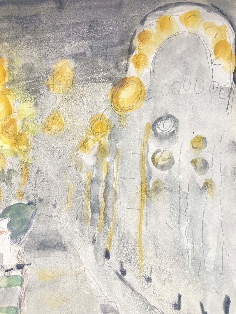 【真作保証】織田広喜「シャンゼリゼの風景」水彩画 直筆サイン 絵画