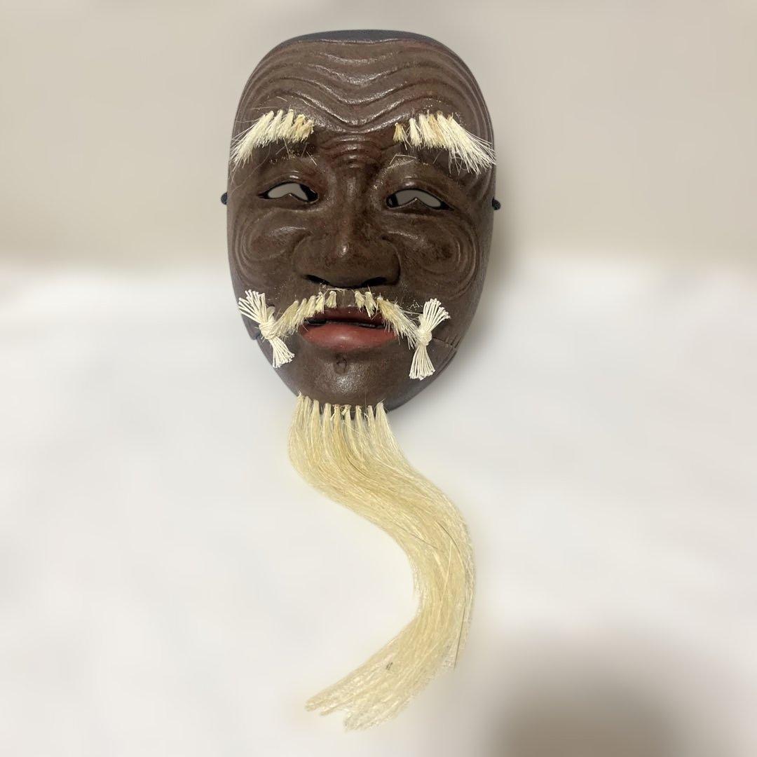 能面 老年の男性 木製，