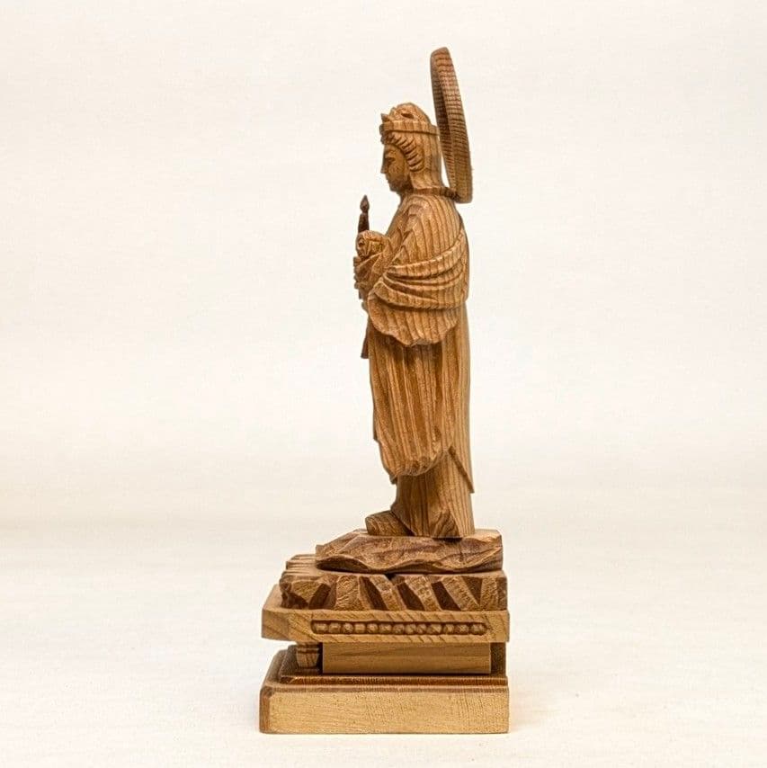 【ゲリラセール・新品】 子安鬼子母神　木地彫り　下台付　高さ約13cm　鬼子母神