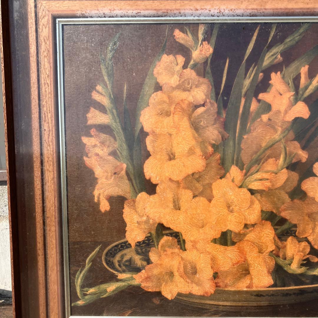 昭和レトロ 複製名画 バッハ グラジオラス 静物画 額装 アートサプライ