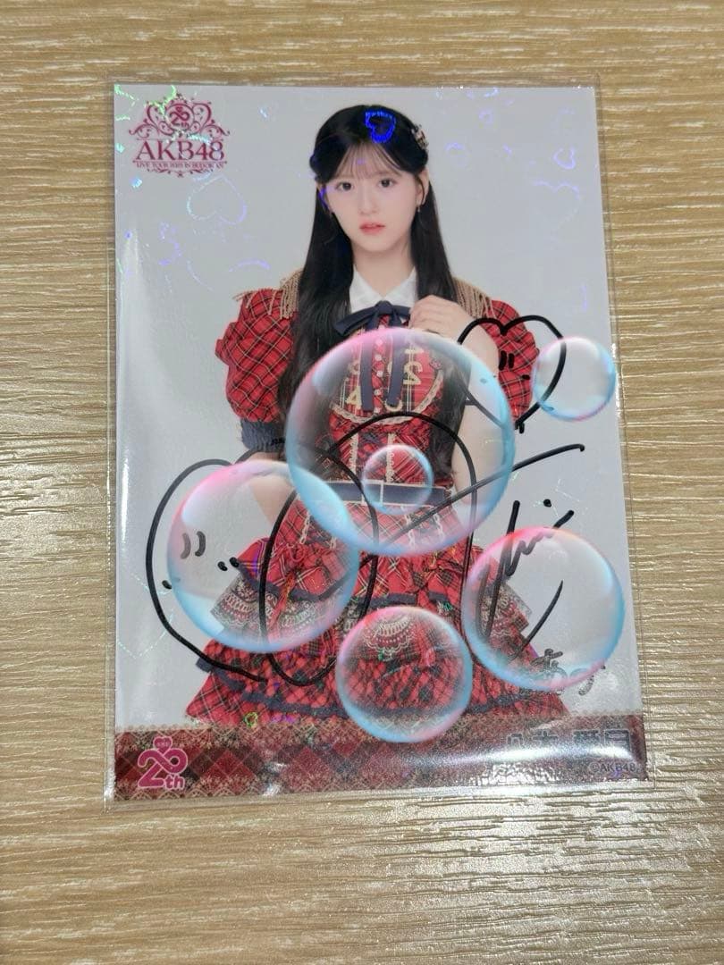 八木愛月 AKB48 20周年記念　赤チェック衣装　生写真　直筆 ホログラム