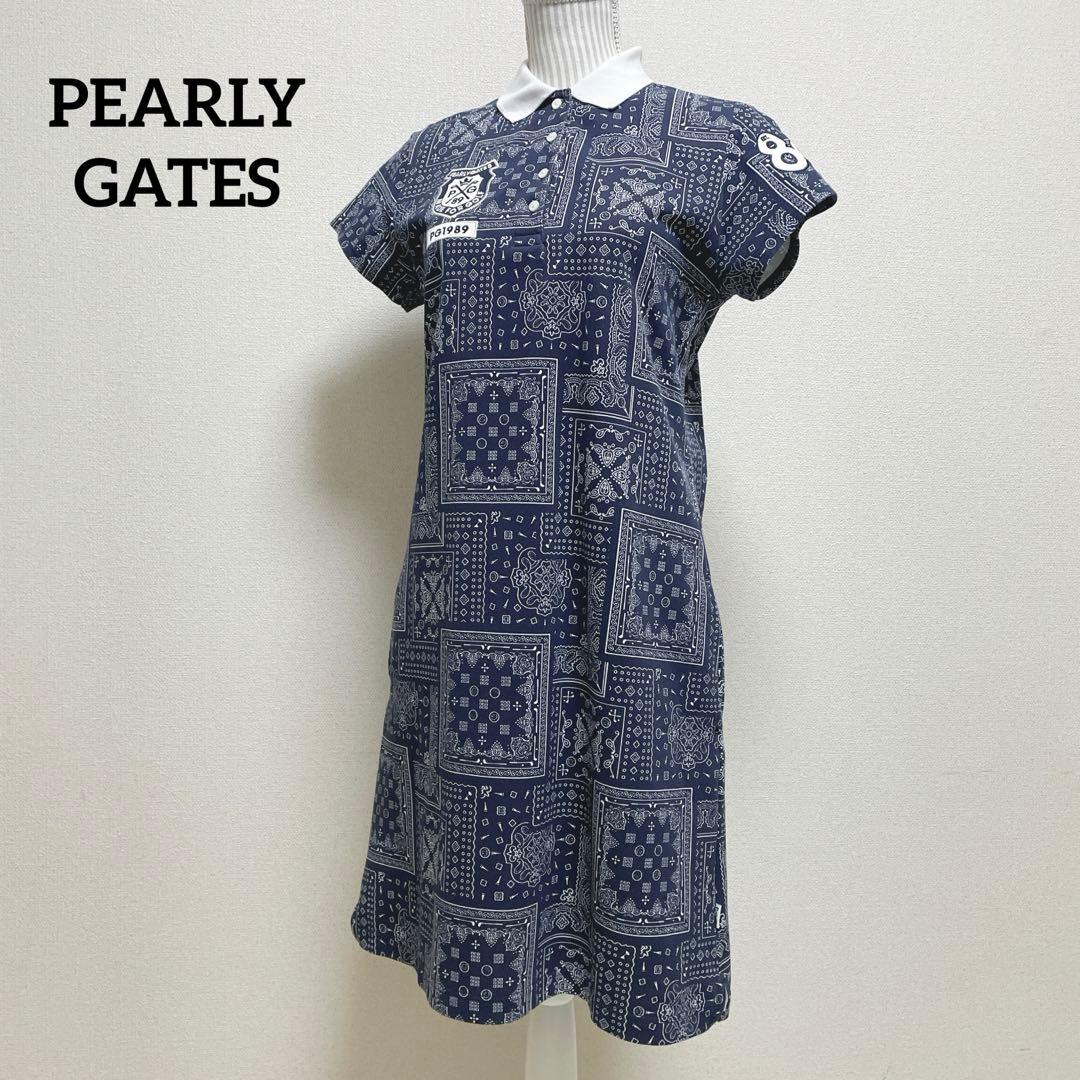 パーリーゲイツ ゴルフウェア　半袖ワンピース　総柄　カーペット柄　ロゴ刺繍