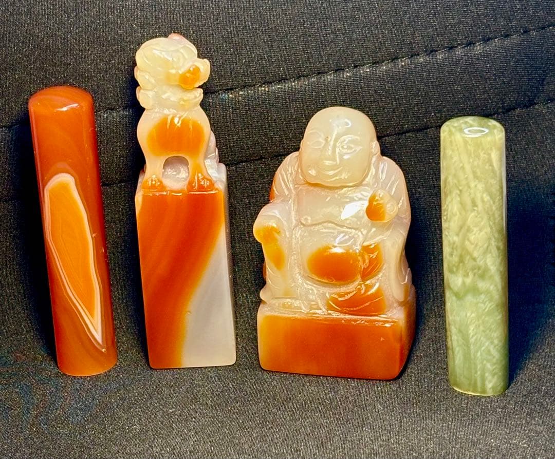 瑪瑙の印材（3個未使用）碧玉印材（1個未使用）布袋様（石）
