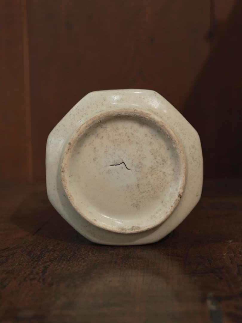 李朝染付　秋草紋　面取徳利　白磁　花瓶　Q1220