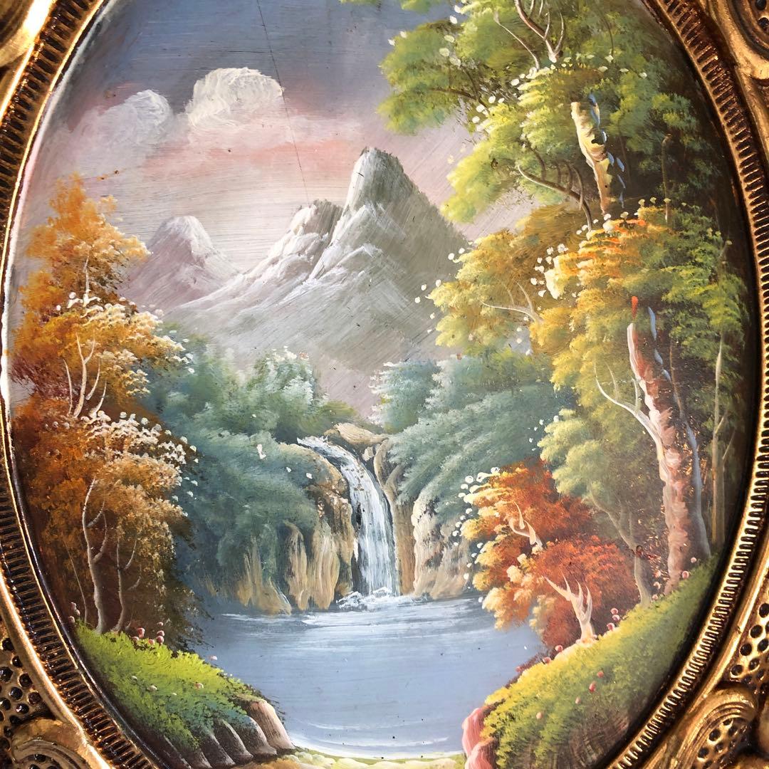 額絵　油絵　風景画　オーバル金縁